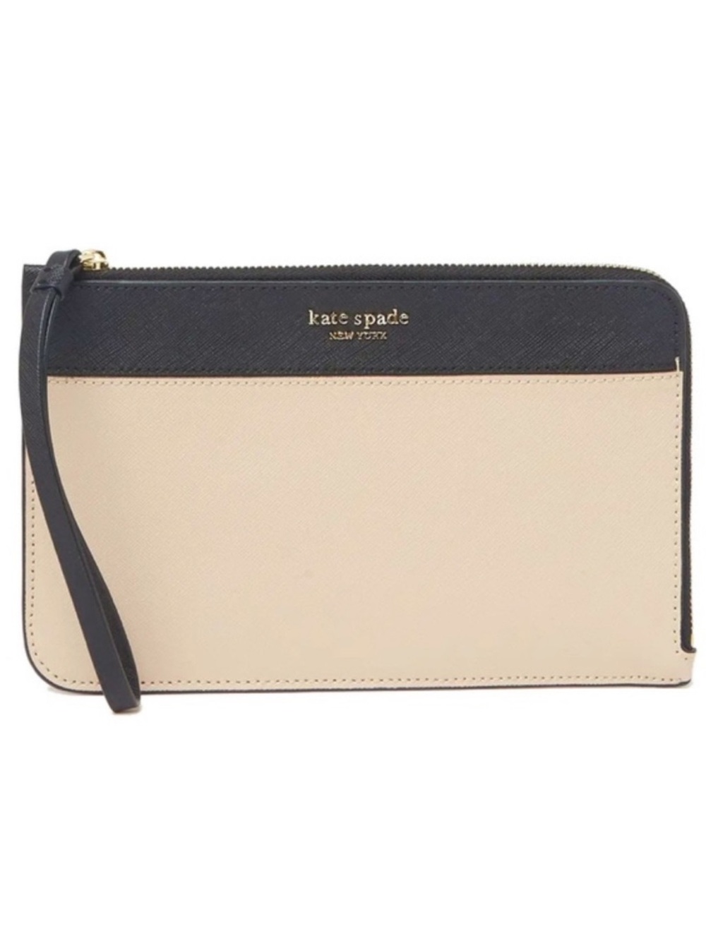 Kate Spade Staci Medium L-Zip Wristlet Beige/Black